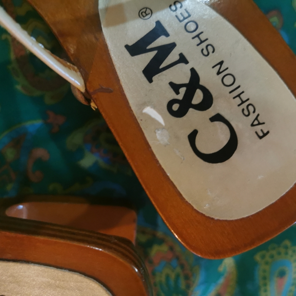 Groovy wooden shoes with curved heel 70s vintage style high heels - Picture 7 of 8